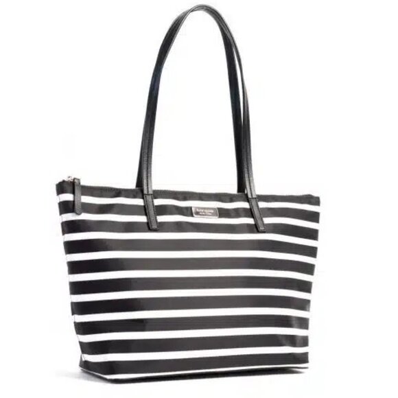EUC kate spade May Street French Stripe Black and White Tote Bag - Picture 1 of 8